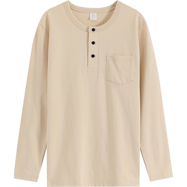 Cross-border men's clothing Henry collar autumn and winter men's cotton long-sleeved T-shirt Student solid color white T loose T-shirt