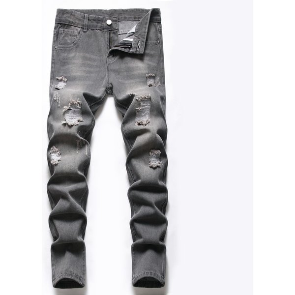 Kid's Clothing Gray Non Elastic Spot Straight Hole Casual Denim Trousers Four Seasons-image