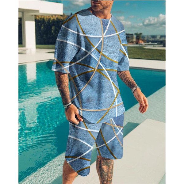 Men's Cartoon 3D Printed Men's T-Shirt Sports Suit Casual Large Size Short Sleeve
