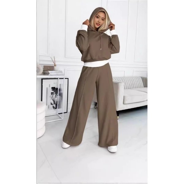 Trendy Patchwork Hoodie & Joggers Set - Fall Winter Casual Two-Piece Outfit, Streetwear Style Comfort Loungewear