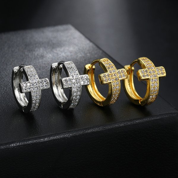 Cross Full Diamond Ear Buckle Men's Micro Set Zircon Hip Hop Earrings-image