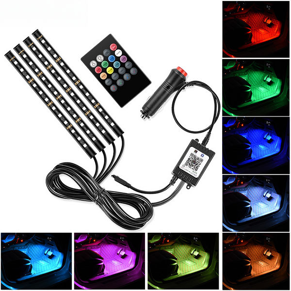 Car Interior Ambient Modification Bluetooth APP Colorful Flashing Footwell Atmosphere Decoration LED Music Rhythm Light