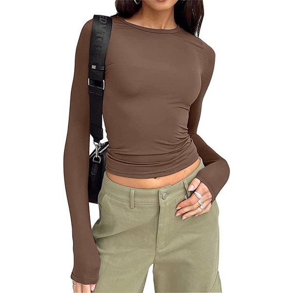 Women’s Clothing Casual Long Sleeved T Shirt Spring And Autumn Solid Color Slim Pullover T Shirt Women's Street Wear Bottoming Shirt Top