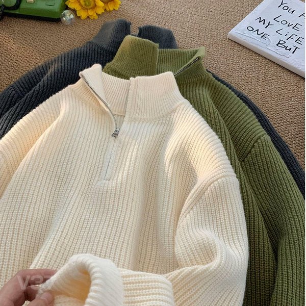 Men's Clothing Autumn And Winter New Half Zip Sweater Knitted Sweater Men's Trendy Brand Versatile Bottoming Shirt Trendy Loose Top Ins