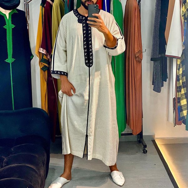 Men's Clothing Men's African Ethnic Style Long Embroidered Casual Muslim Robe-image