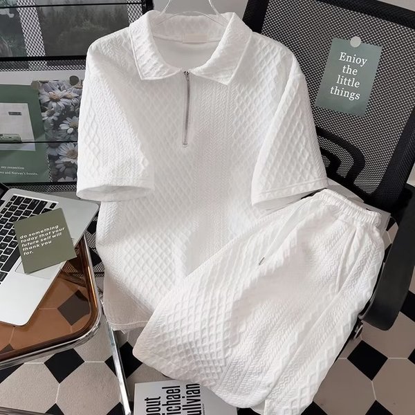 Polo Shirt Pattern Suit Men's Casual Set With Handsome Trendy Shorts Short Sleeved T Shirt Men's Summer Thin Style