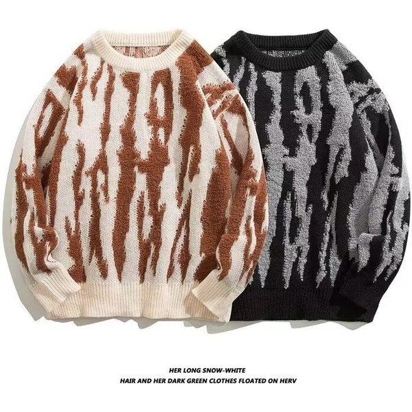Men’s Premium Knit Sweater – Relaxed Fit Round Neck Pullover For Autumn & Winter (Khaki/Black, M-3XL)