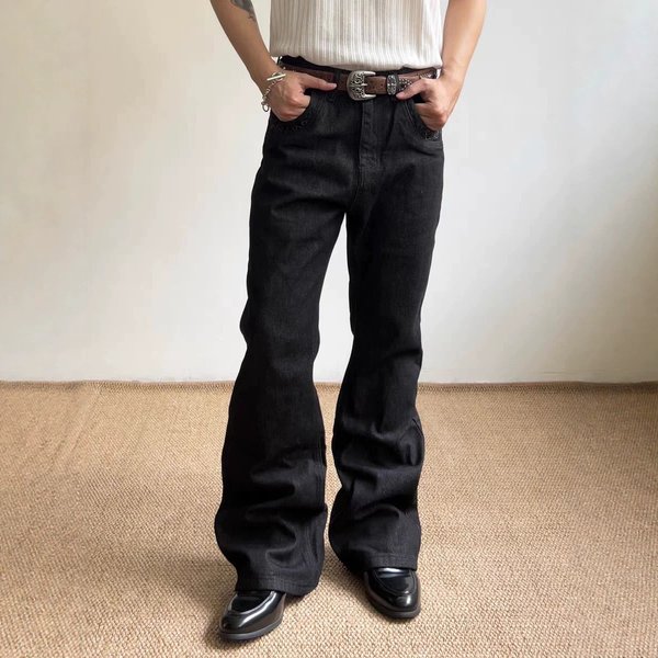 Men's American Style Black Casual Trousers | High Street Loose Fit Straight Leg Versatile Pants