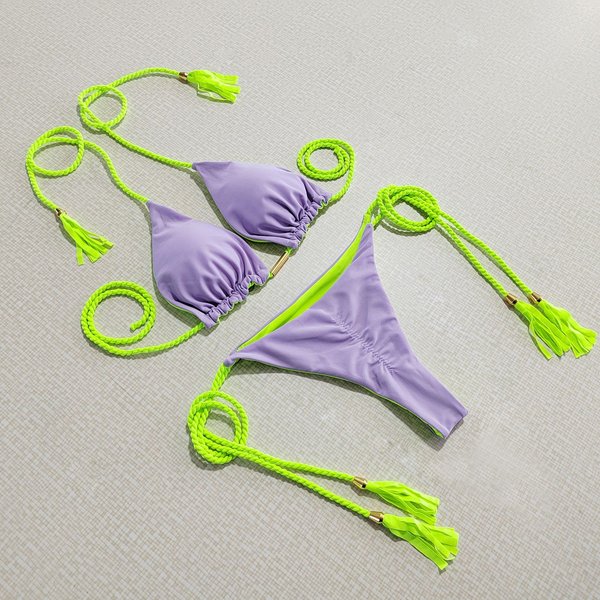 Women's Hot Girl Bikini Split Sexy Triangle Double-Sided Contrast Color Beach Bikini Swimsuit Three-Point Style-image