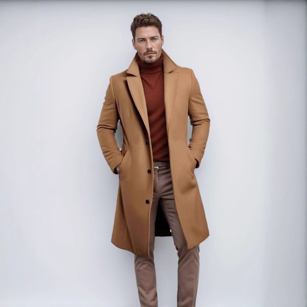 Men's Wool-Blend Trench Coat – Slim Fit Mid-Length Overcoat With Notched Lapel (M-5XL, Winter-Ready, Multi-Pocket, 5 Colors)-image