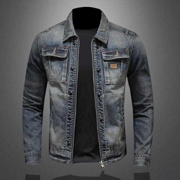 Men's Clothing Motorcycle Fashion Denim Jacket Trendy Slim Jacket Retro Casual Handsome Denim Clothes-image
