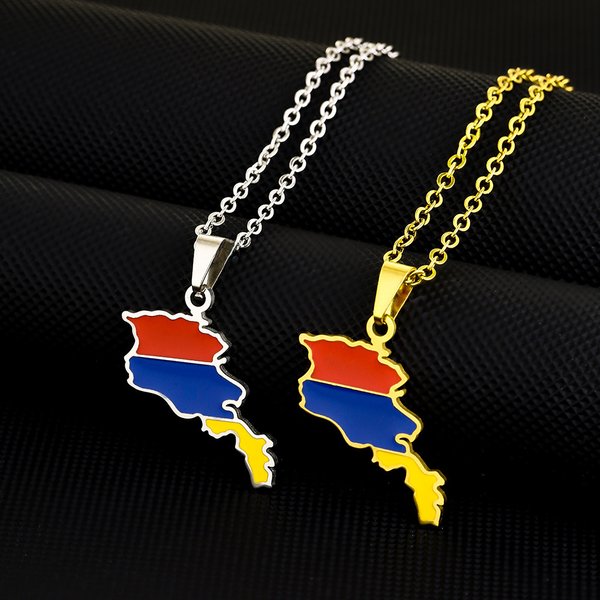 stainless steel Armenia map flag necklace women's all-match metal sweater chain niche jewelry