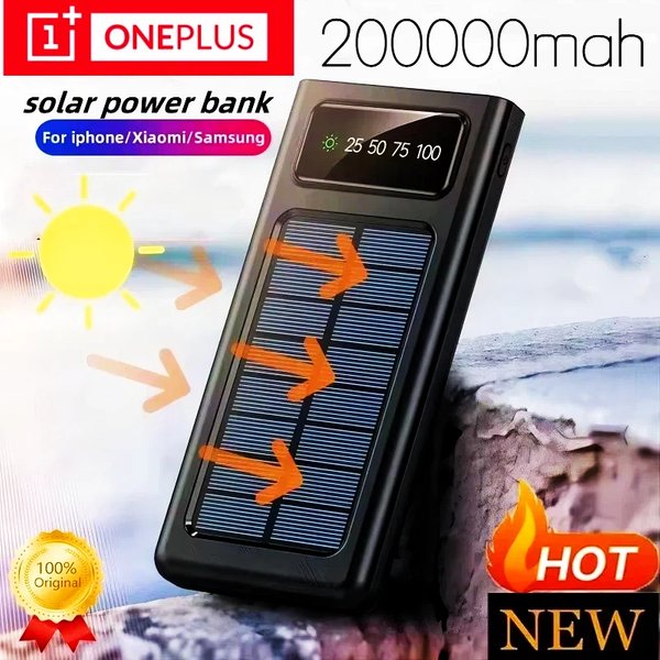 Oneplus 200000mAh Solar Power Bank 3C Certification 4 Line Big Capacity LEDLight Portable Charger Fast Charging External Battery