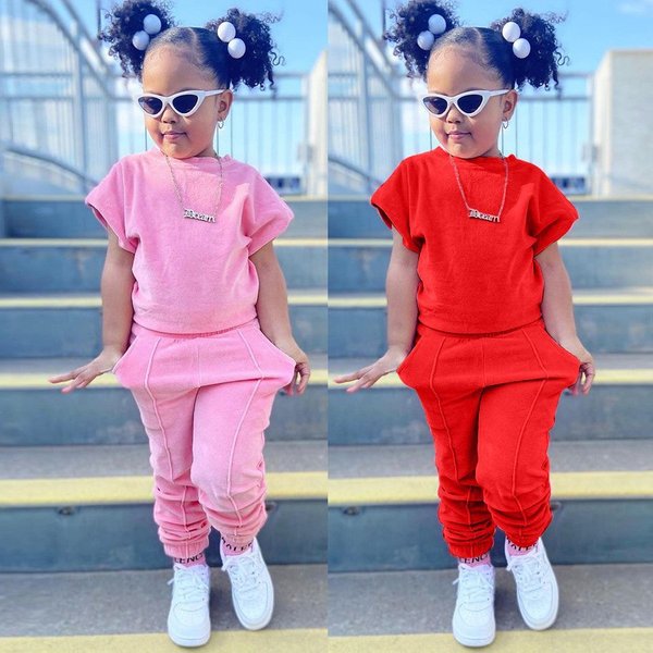 Children's Clothing Short-Sleeved Sweatshirt Two-Piece Set Ins Style Children's Clothing Girls Suit-image