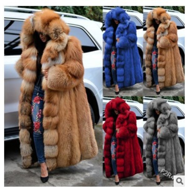 Women's Clothing Winter Long Fur Solid Color Jacket Loose Fashionable Warmth Thick Extra Size Hooded Coat-image