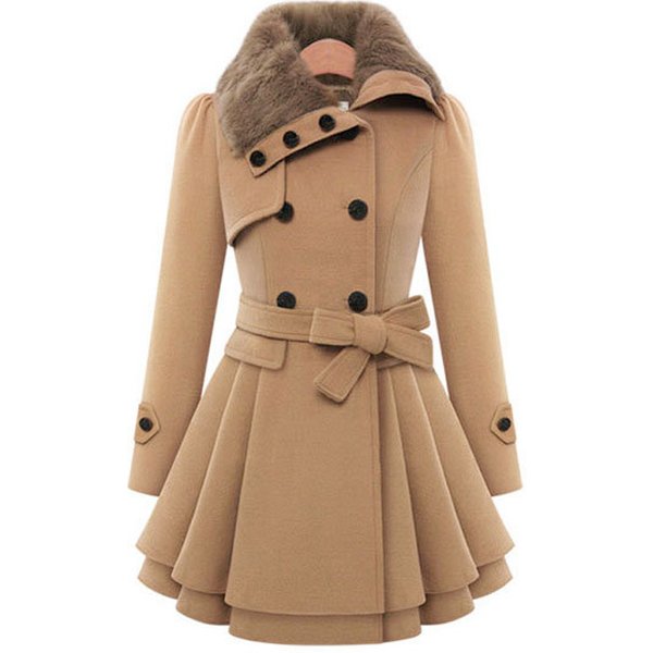 Women's Long Woolen Coat Double-Breasted Woolen Coat Trench Coat-image