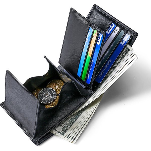 Men's Top Layer Cowhide Leather Wallet Three Fold Short Coin Wallet Rfid Anti-theft Wallet