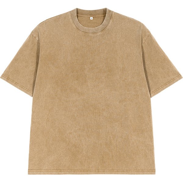Men's Clothing Trendy Brand Heavy Washed Distressed T Shirt American Retro Solid Color Loose Drop Shoulder Men's Short Sleeve-image