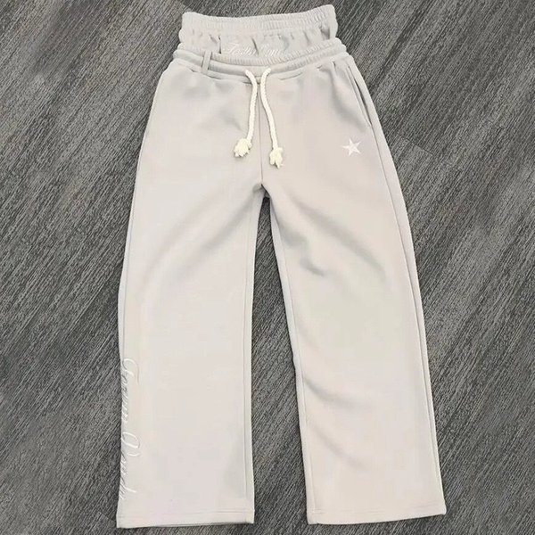 Unisex Embroidered Sweatpants - Double Waistband Wide Leg Pants | High Street Fashion Joggers-image