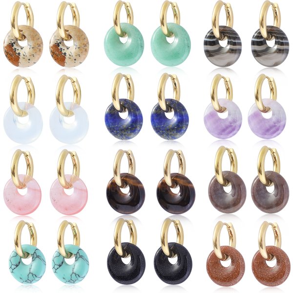 Women's Jewelry Natural Crystal Donut Earrings Fashion Commuting Natural Stone Peace Buckle Earrings INS Stainless Steel Earrings