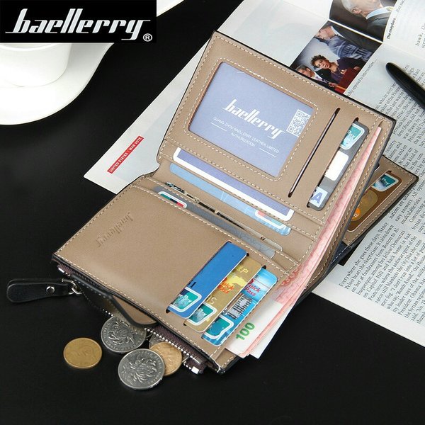 Wallet Men's Short Casual Vertical Buckle Multifunctional Zipper Wallet Coin Purse Id Card Holder-image