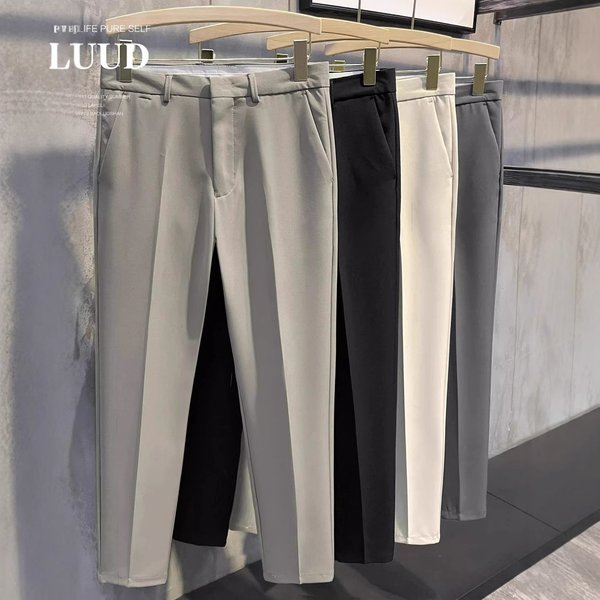 Men's Slim-Fit Chino Pants 9/4 Length Stretch Trousers Wrinkle-Free Polyester Casual Dress Pants