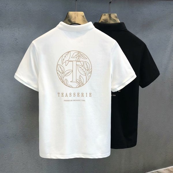 2024 Summer Polo Collar Men's Short Sleeved T-Shirt American New Instagram Brand Black Loose Top-image
