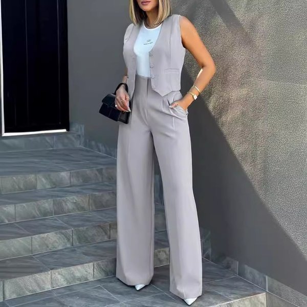 Women's Clothing Blazer Vest Vest Broadleg Pants Casual Suit-image