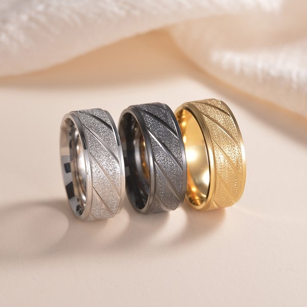 Men's New Titanium Steel Jewelry 8MM Men's Outdoor Ring Wedding Ring Sand Twill Ring-image