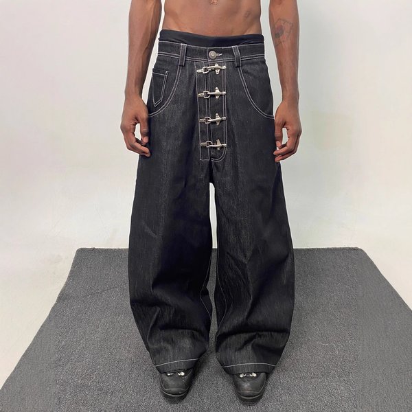 Vintage Button-fly Baggy Jeans For Men & Women - Retro High Waisted Loose Fit Denim Pants With Straight Leg