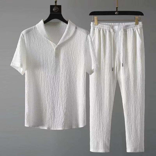 Men's Suit Thin Casual Sports Suit Men's Fashion Short-Sleeved Trousers Trendy Light Luxury-image