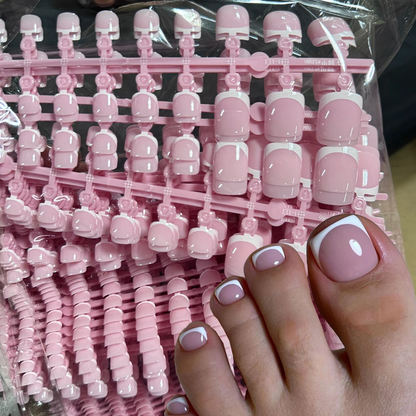 120Pcs Short Square False Toe Nail Tips Pink French Soft Gel Press On Toenails White Edge Fake Toe Nails Full Cover Toe Nail Tip-image