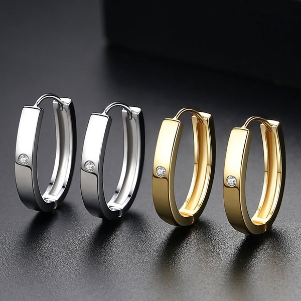 Women's Jewelry Minimalist Geometric Zircon Stud Earrings In Gold & Silver Tone, Elegant & Stylish Round Earrings For Everyday Wear Or Gift-image