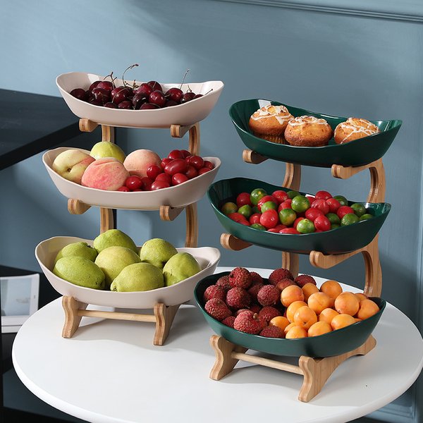 Bamboo Fruit Tray - 3-Tier Modern Snack Serving Stand For Living Room (Elegant Home Decor & Party Display)-image