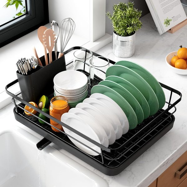 Compact Dish Drying Rack - Space Saving Black Design