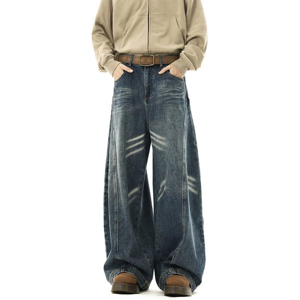 Men's Clothing Retro Profile Scimitar Jeans Men's And Women's New High Street Loose Wide Legs All Match Long Pants