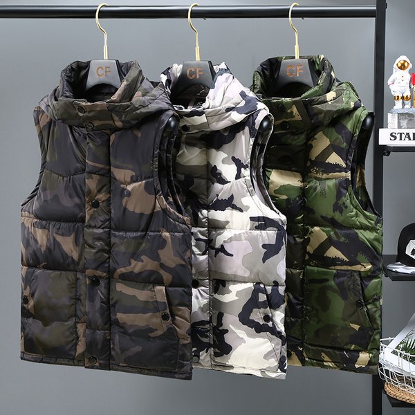 Men's Clothing Explosive Camouflage Cotton Vest Youth Student Style Down Cotton Vest Trendy All-match Couple Coat Male Vest