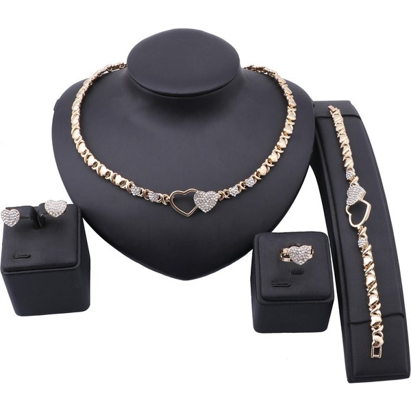 Women Fashion Star Heart Crystal Necklace Bracelet Wedding Party Elegant Earrings Ring Classic Jewelry Sets