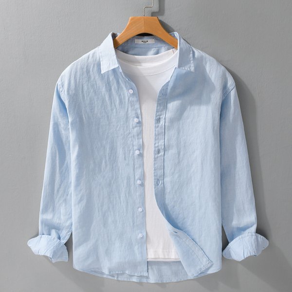 Men's Long Sleeved Pure Linen Shirt, Loose, Breathable, Fresh And Casual Linen White Shirt