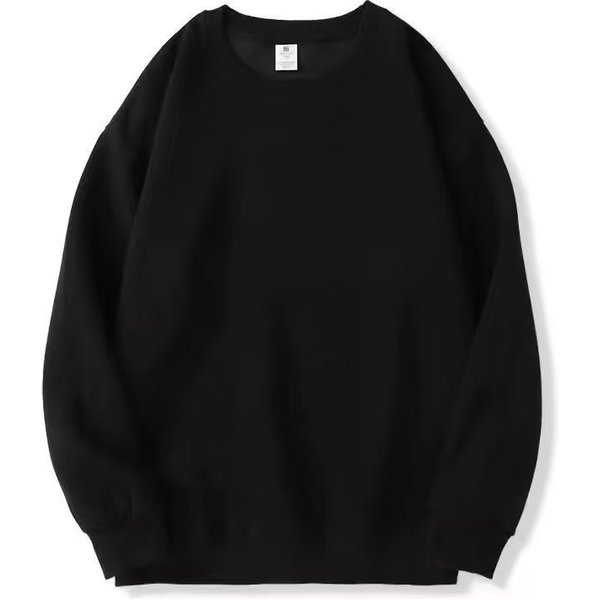 Men's Clothing Large Fish Scale Round Neck Sweater 260g Imitation Cotton Terry Solid Color Loose Men's And Women's Long Sleeve Top Lazy Style T-shirt