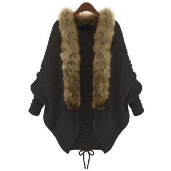Women's knitted cardigan cape shawl wool-neck sweater coat