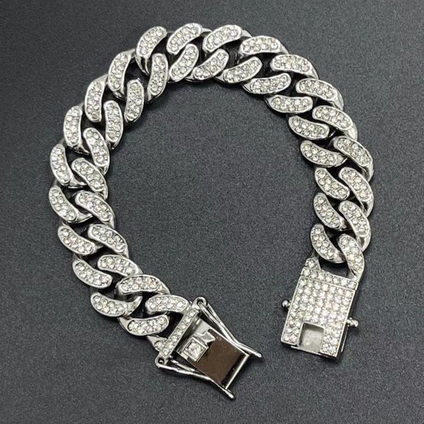 Hot Selling 13Mm Cuban Chain Bracelet Quality Alloy Diamond Men's And Women's Bracelet Hip Hop Jewelry-image