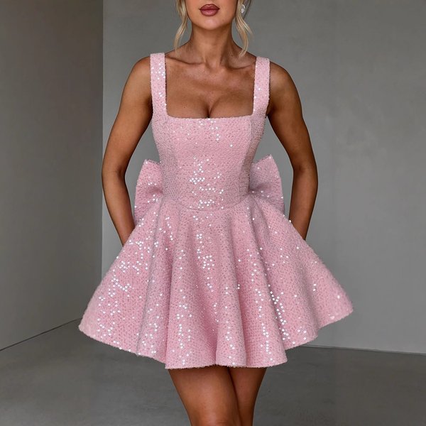 Women’s Clothing Sexy Women's Clothing New Sexy U Neck Bow Shiny A Line Skirt