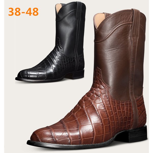 Men’S Shoes Retro Long Boots Crocodile Pattern Western Cowboy Men's Shoes-image