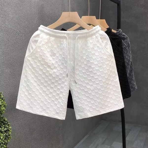 Men's Clothing Designed Rhombus Pattern White Shorts Men's Trendy Brand Handsome Five Quarter Pants Men's Summer Home Wear Half Pants-image