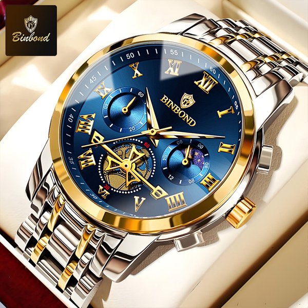 Mens Quartz Luxury Stainless Steel Luminous Hands Clock Casual Chronograph Waterproof Outdoor Sport Watch