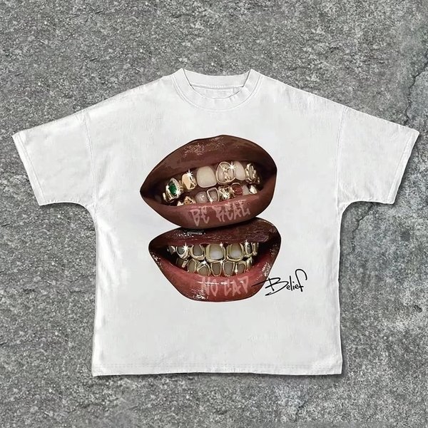 Men's Clothing Retro American Hip Hop Style Cotton Crew Neck T-Shirt Short Sleeve Fashion Top-image