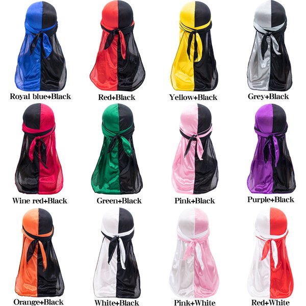 Two Color Satin Long Tail Turban Hat Elastic Hair Care Pirate Hat South Africa Silky Durag-image
