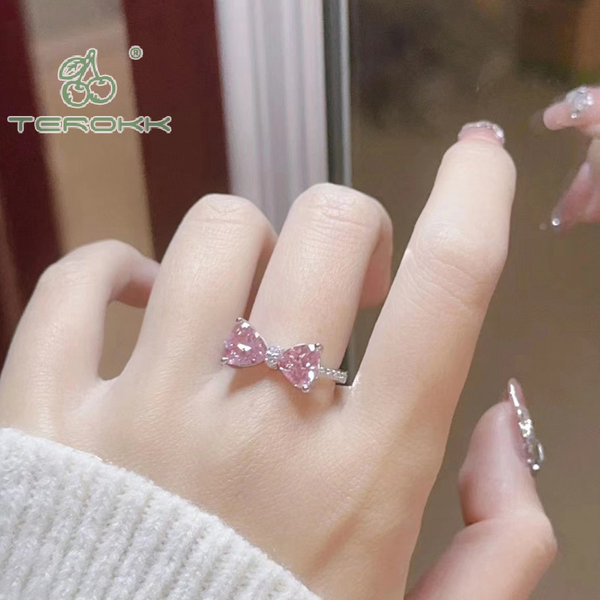 Fashion Crystal Bow Rings For Women Girls Romantic Zircon Bowknot Opening Adjustable Finger Ring Fashion Jewelry Gifts-image
