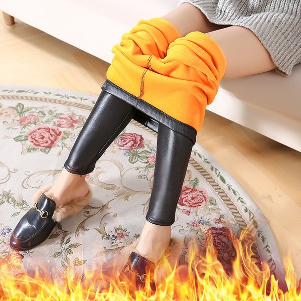 Women's Clothing Faux Leather Leggings - Winter Fleece-Lined Thermal Pants With High Elasticity & Slimming Fit-image